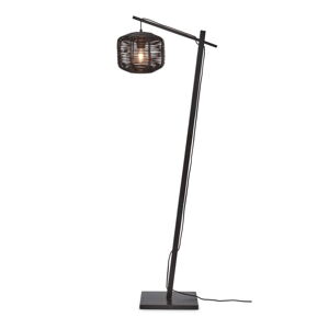 Čierna stojacia lampa s ratanovým tienidlom (výška 150 cm) Tanami – Good&Mojo